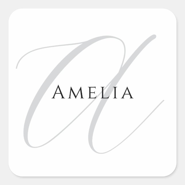 Chic Name Monogram Initial Letter Calligraphy  Square Sticker (Front)