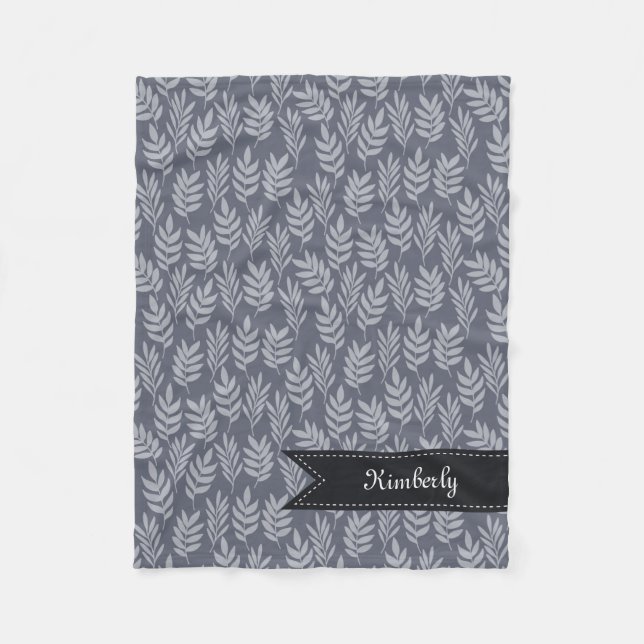 Chic Name With Elegant Slate Grey Leaves Pattern Fleece Blanket (Front)