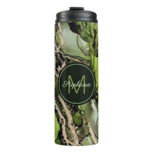 Chic Named Abstract Green Black Gold Camouflage Thermal Tumbler