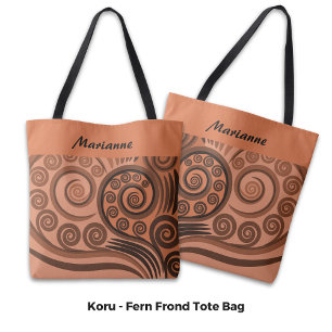 Chic Named Orange-Brown Fern Koru Curls Tote Bag