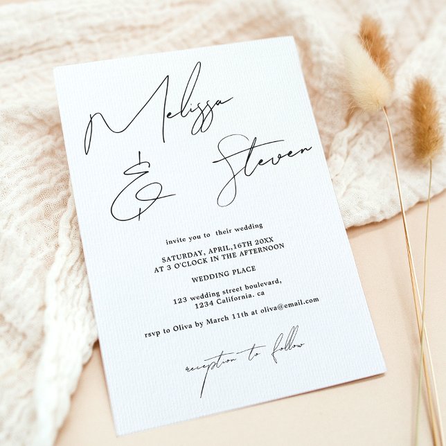 Chic names script calligraphy black wedding invitation (Chic names script calligraphy black wedding invitation)
