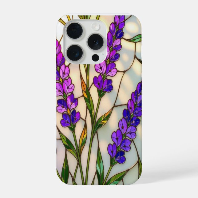 Chic nature lovers lavender sprigs stained Glass iPhone Case (Back)