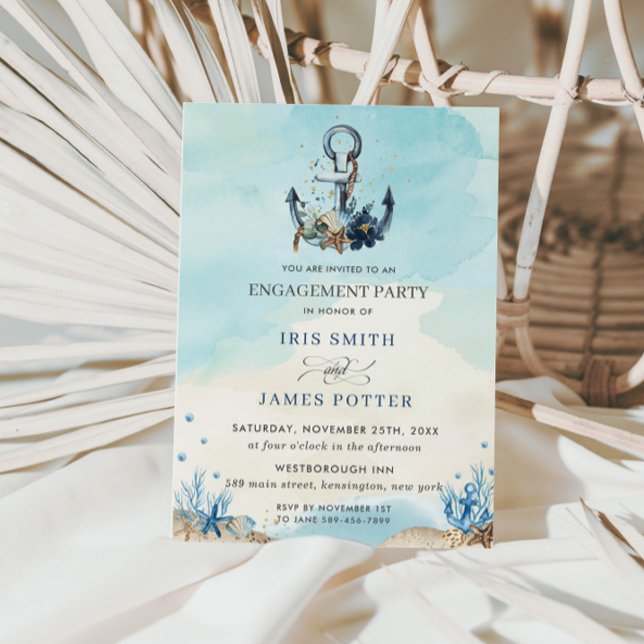 Chic Nautical Anchor Beach Modern Engagement Party Invitation (Creator Uploaded)