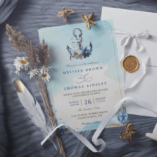 Chic Nautical Anchor Beach Modern QR Code Wedding Invitation