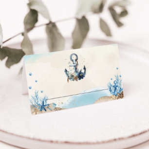 Chic Nautical Anchor Beach Modern Wedding Place Card