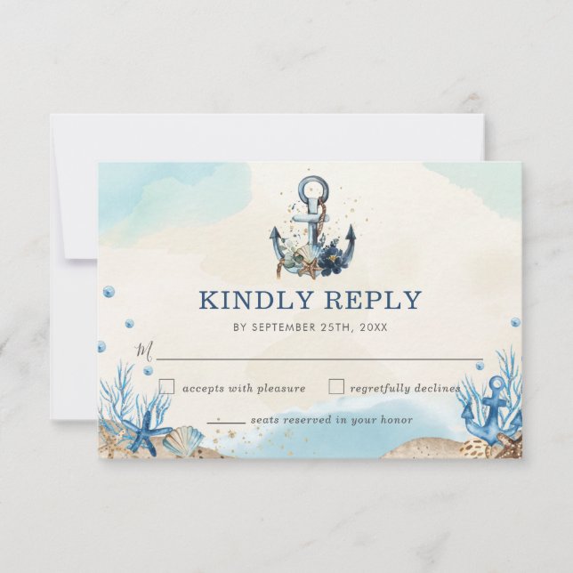 Chic Nautical Anchor Beach Modern Wedding  RSVP Card (Front)