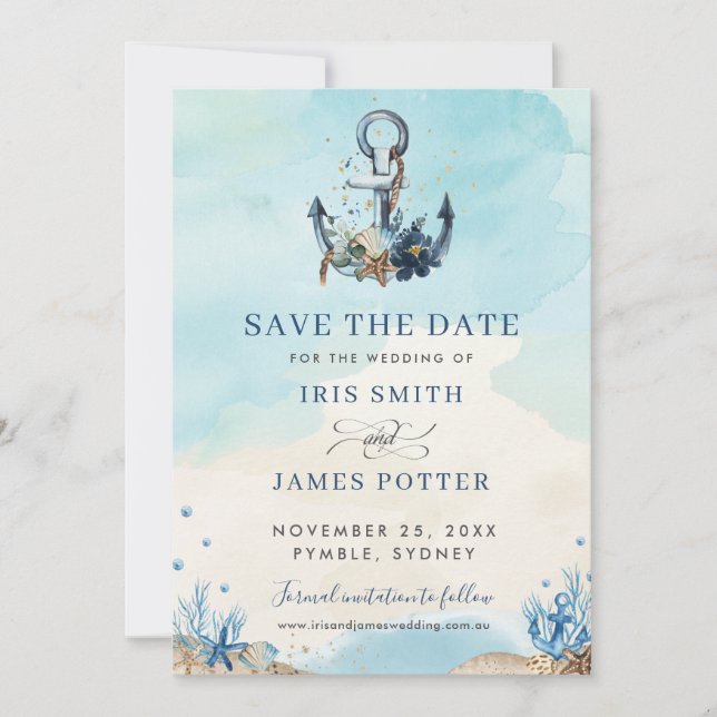 Chic Nautical Anchor Beach Modern Wedding Save The Date (Front)