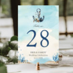Chic Nautical Anchor Beach Modern Wedding Table Number<br><div class="desc">Personalise this chic nautical table number with your details easily and quickly,  simply press the customise it button to further re-arrange and format the style and placement of the text.  Matching items available in store! (c) The Happy Cat Studio.</div>
