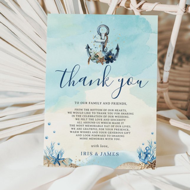 Chic Nautical Anchor Beach Modern Wedding Thank You Card (Creator Uploaded)