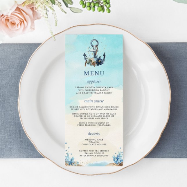 Chic Nautical Anchor Beach Seashore Wedding Menu (Creator Uploaded)