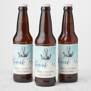 Chic Nautical Anchor Modern Beach Wedding Beer Bottle Label
