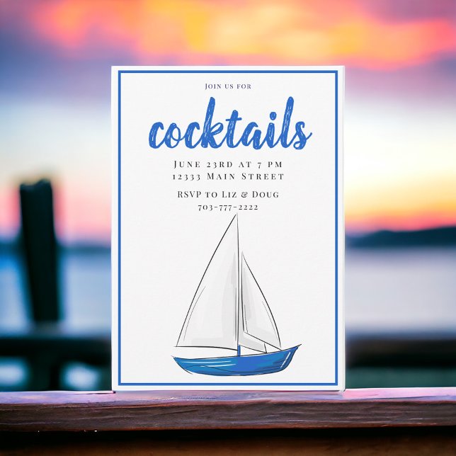 Chic Nautical Blue Ship Cocktail Party  Invitation (Creator Uploaded)