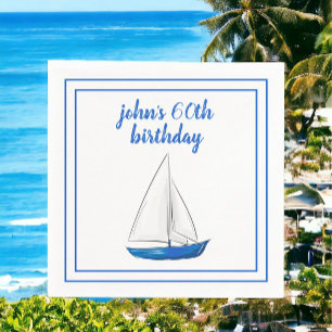 Chic Nautical Blue Ship Cocktail Party  Napkin