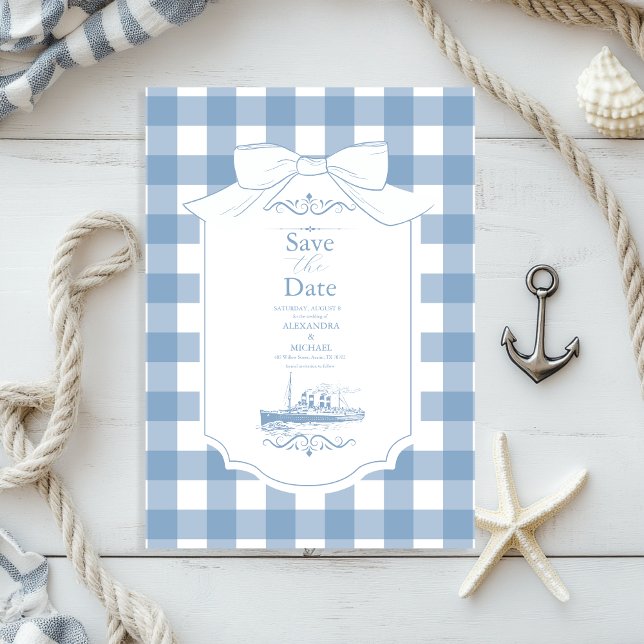 Chic Nautical Coquette Bow Wedding Save The Date (Creator Uploaded)