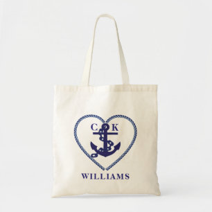 CHIC NAUTICAL NAVY ANCHOR CUSTOM MONOGRAM TOTE BAG