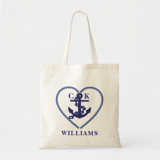 CHIC NAUTICAL NAVY ANCHOR CUSTOM MONOGRAM TOTE BAG