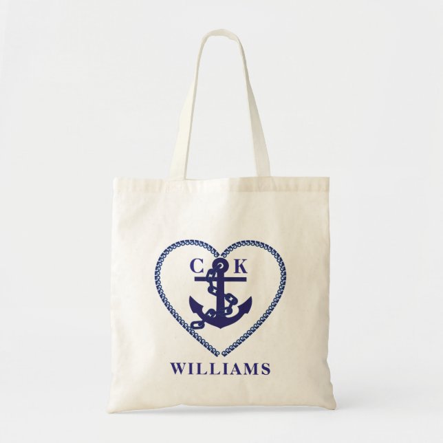 CHIC NAUTICAL NAVY ANCHOR CUSTOM MONOGRAM TOTE BAG (Front)