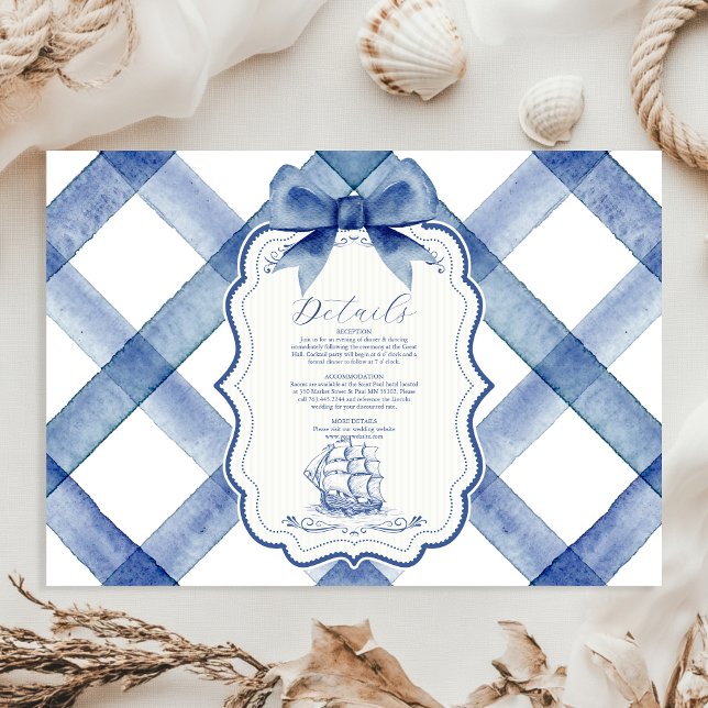 Chic Nautical Navy Blue Bow Wedding Enclosure Card (Creator Uploaded)