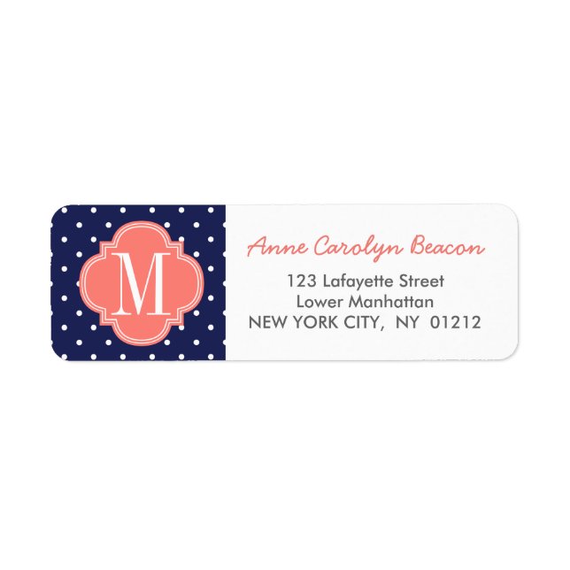 Chic Nautical Navy Polka Dots Coral Personalised (Front)