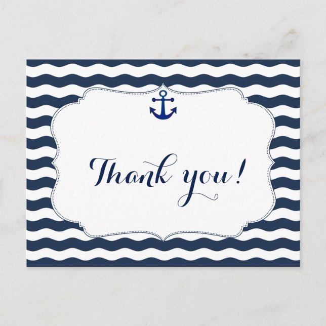 Chic Nautical Navy Waves Wedding Thank You Postcard (Front)