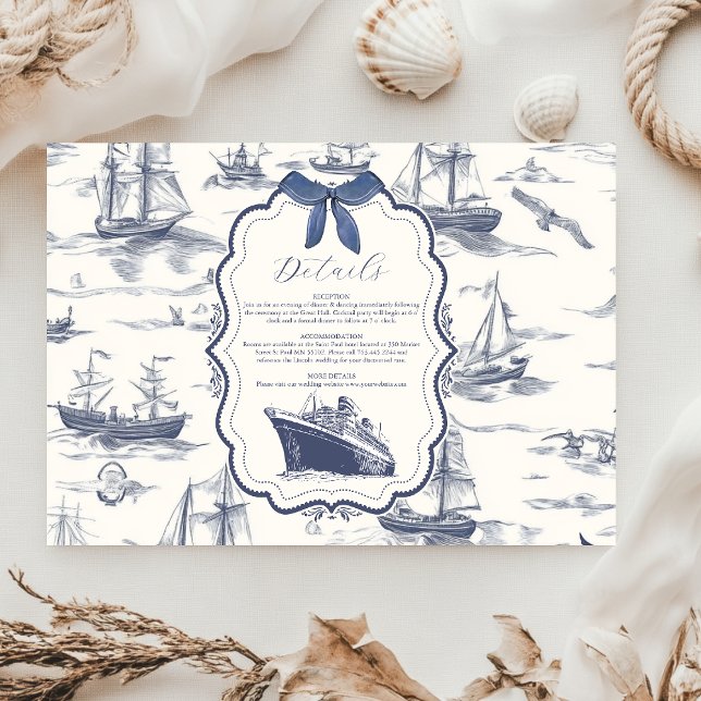 Chic Nautical Toile de Jouy Bow Wedding Enclosure Card (Creator Uploaded)