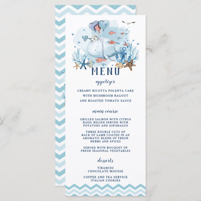 Chic Nautical Whale Blue Chevron Boy Baby Shower  Programme (Front/Back)