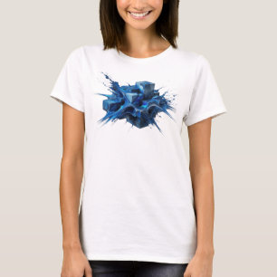 Chic Navy Abstract Cubes Graphic Design T-Shirt