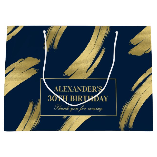 Chic Navy and Gold Foil Birthday Large Gift Bag (Front)