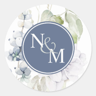 Chic Navy and White Floral Monogram Envelope Seal