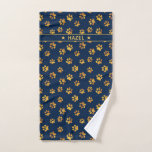 Chic Navy Blue And Gold Paw Print Custom Dog Towel<br><div class="desc">Why use a worn out cloth to clean your dog's paws after a muddy walk? He will just be as happy to have a fashionable, trendy, personalised towel (and nobody will ever steal it again to clean up the kitchen floor)! Elegant paw print pattern with name to personalise. Main colours...</div>