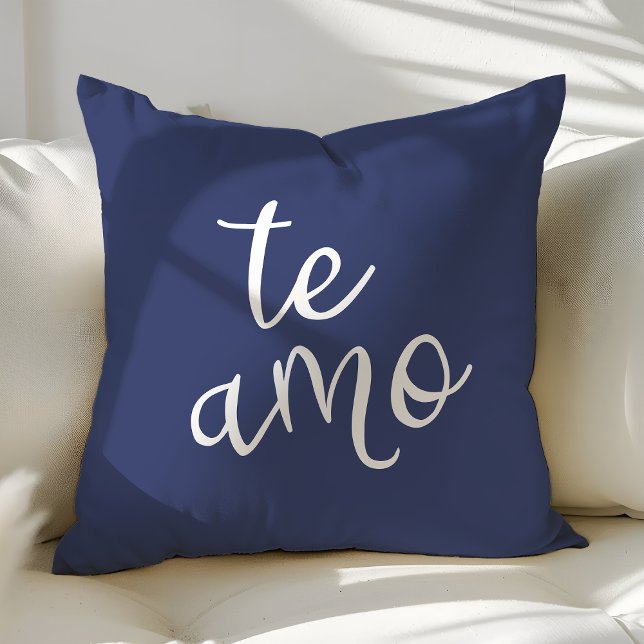 Chic Navy Blue and White Spanish I Love You Te Amo Cushion (Creator Uploaded)