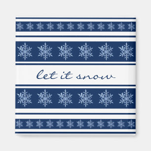 Chic Navy Blue and White Striped Snowflake Magnet