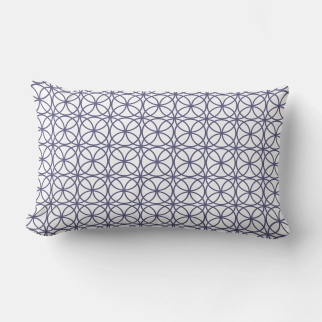 Chic Navy Blue Circle Geometric Pattern Outdoor Lumbar Cushion (Front)