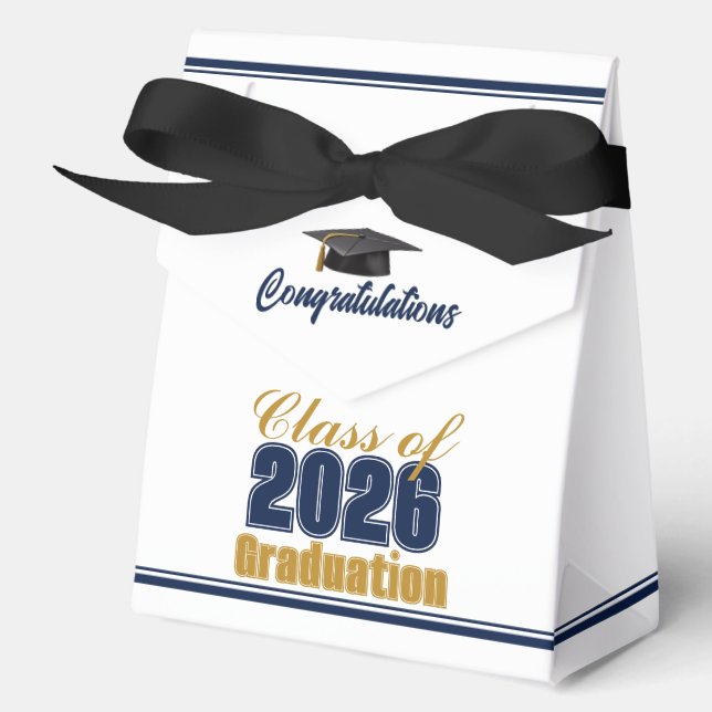 Chic Navy Blue Class of 2026 Custom Graduation Favour Box (Front)