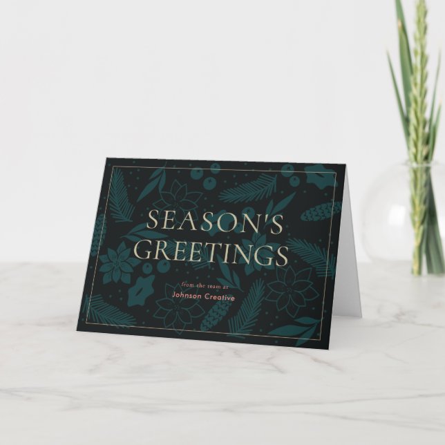 Chic Navy Blue Corporate Business Holiday Card (Front)