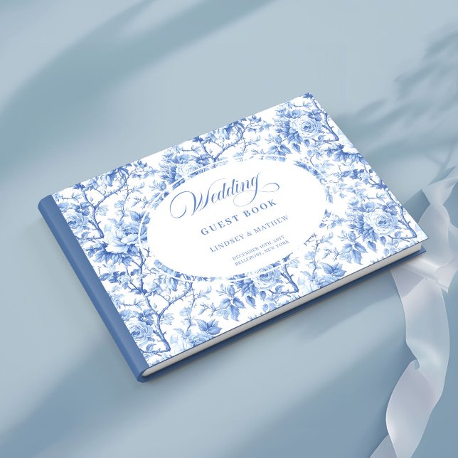Chic Navy Blue Floral Toile Roses Guest Book (Chic Navy Blue Floral Toile Roses Guest Book)