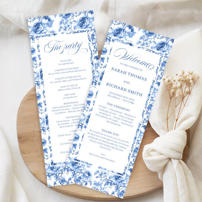 Chic Navy Blue Floral Toile Wedding Program Programme (Chic Navy Blue Floral Toile Wedding Program)