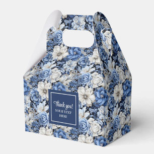 Chic Navy Blue Flowers Custom Name Favour Box