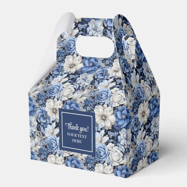 Chic Navy Blue Flowers Custom Name Favour Box (Chic Navy Blue Flowers Custom Name Favor Box)