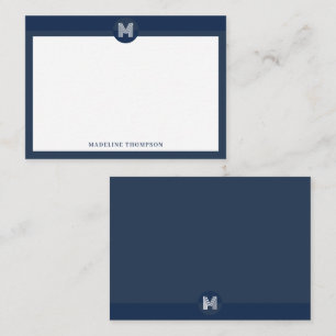 Chic Navy Blue Geometric Modern Monogram Card