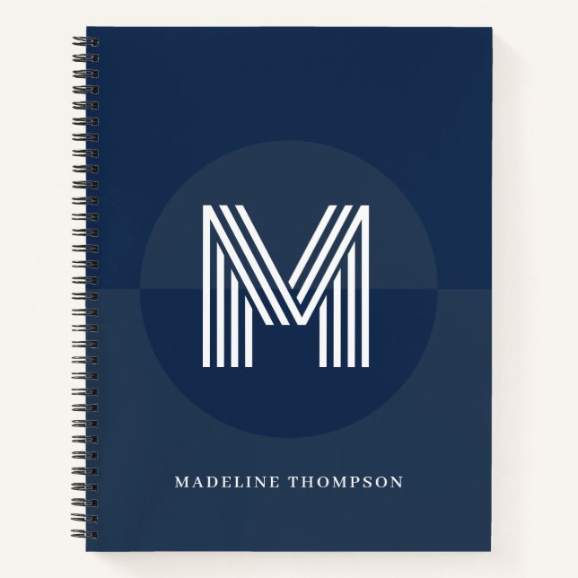 Chic Navy Blue Geometric Modern Monogram Notebook (Front)