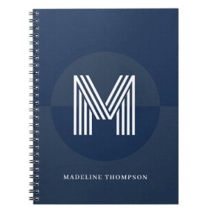 Chic Navy Blue Geometric Modern Monogram Notebook