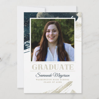 Chic Navy Blue Gold Abstract Graduation Announcement