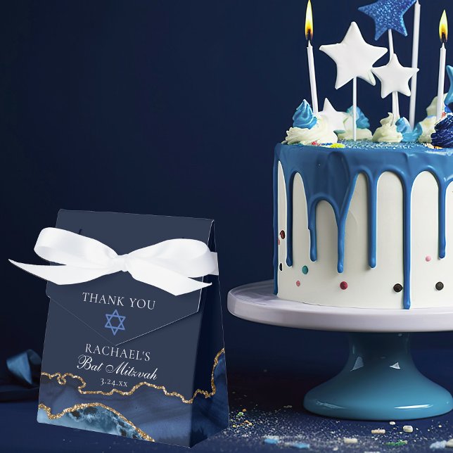 Chic Navy Blue Gold Agate Bat Mitzvah Fancy Party Favour Box (Creator Uploaded)