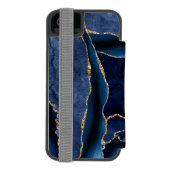 Chic Navy Blue Gold Agate Geode Feminine Monogram Incipio iPhone Wallet Case (Folio Back)