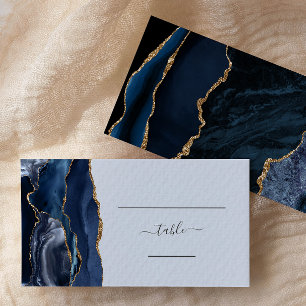 Chic Navy Blue Gold Agate Pale Blue Wedding Escort Place Card
