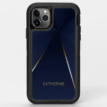 Chic Navy Blue Gold Geometric Personalised Name