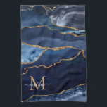 Chic Navy Blue Gold Glitter Geode Marble Monogram Tea Towel<br><div class="desc">Modern Glam Navy Blue Gold Glitter Sparkle Agate Geode Elegant Feminine Monogram Script Name Kitchen Towel</div>
