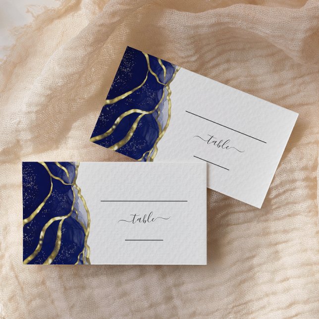 Chic Navy Blue Gold Ink Wedding Escort Place Card (Creator Uploaded)