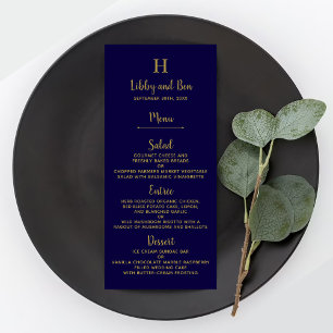 Chic Navy Blue & Gold Wedding Menu Template